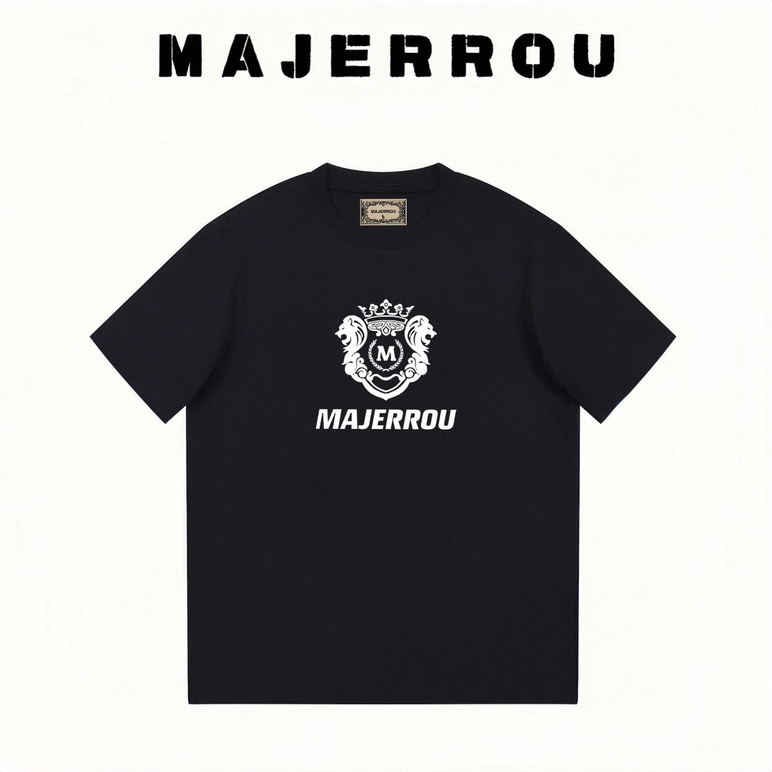 MAJERROU/玛基欧双狮头夏季时尚潮流t恤上衣棉质欧货男士圆领短袖