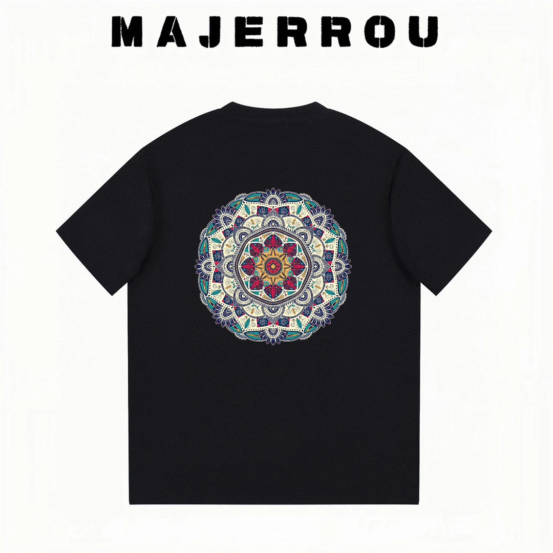 MAJERROU/玛基欧/绿图腾短袖/重磅棉轻奢圆领T恤夏季男士上衣T恤