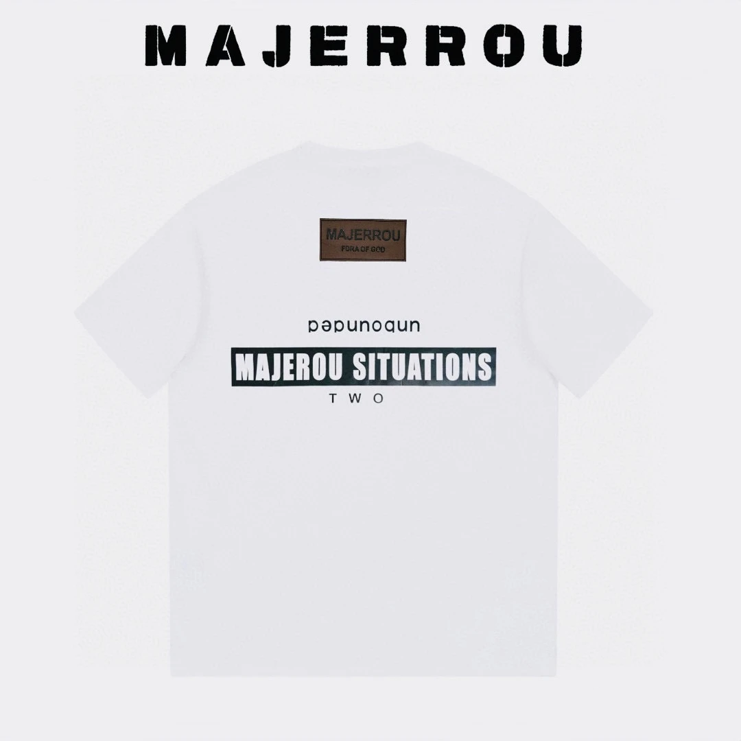 MAJERROU/玛基欧/反光字母短袖/ 男士圆领重磅宽松欧美轻奢T恤