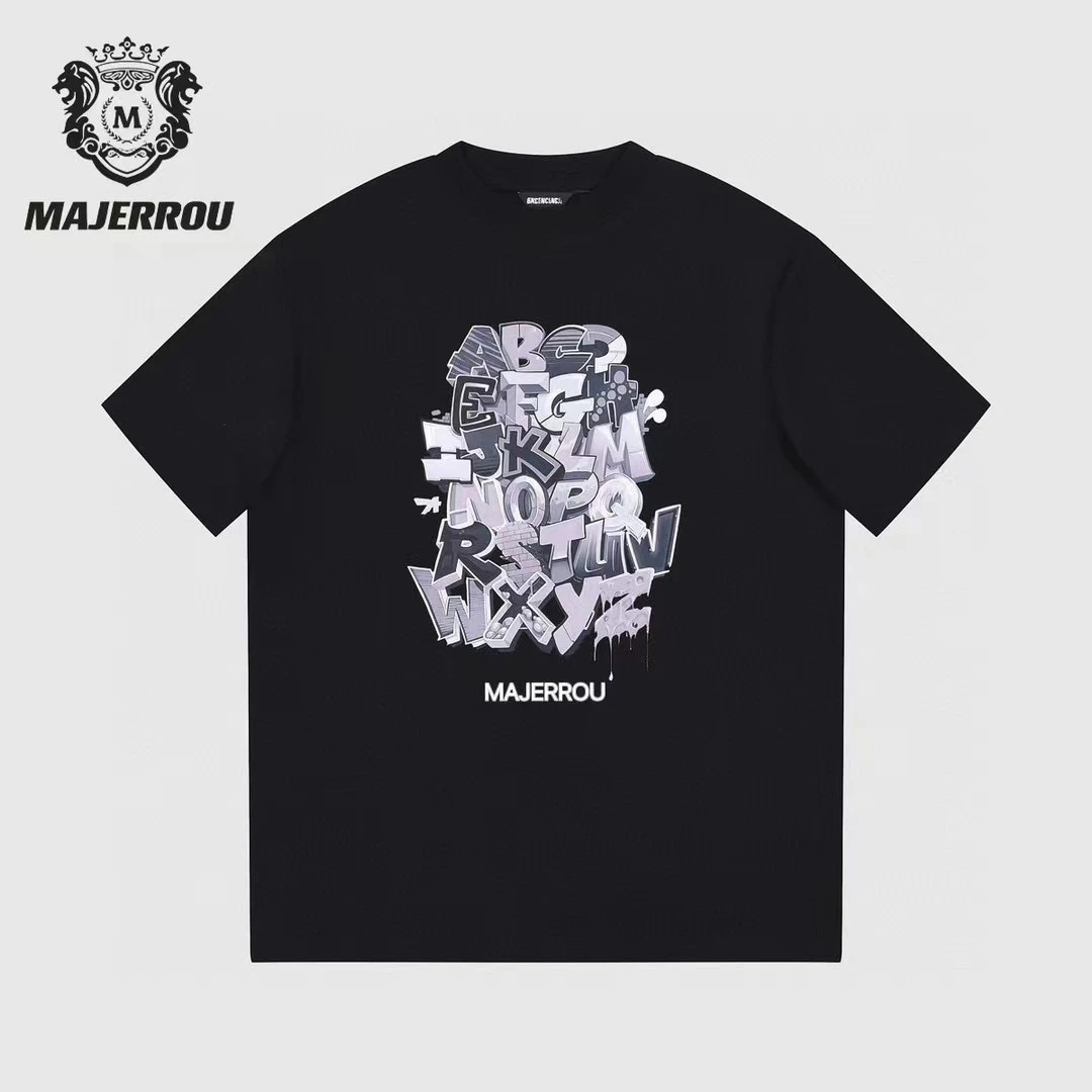 MAJERROU/玛基欧/工业字母短袖/ 男士圆领重磅时尚T恤简约欧货