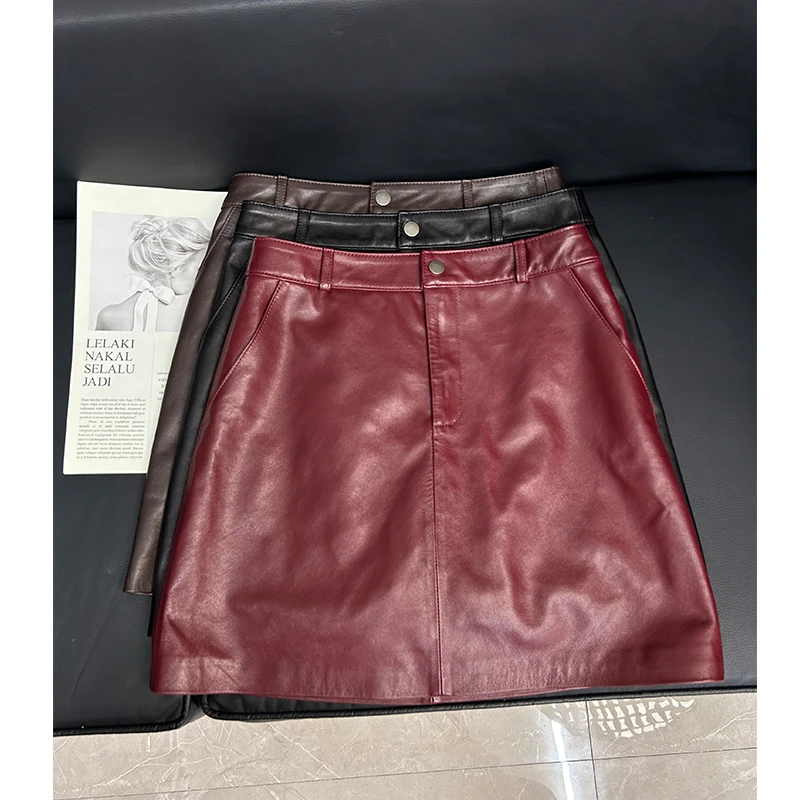 2025秋冬新款海宁真皮皮裙女半身裙a字时尚修身显瘦植鞣绵羊皮裙