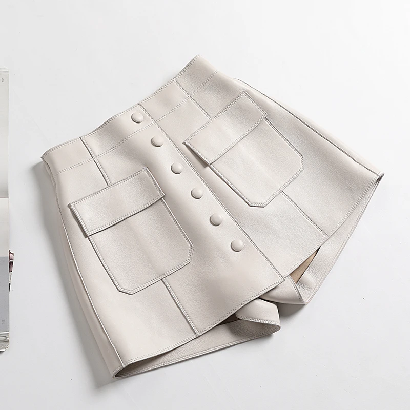 2025秋冬新款绵羊皮真皮皮短裤套装显瘦百搭皮裙裤