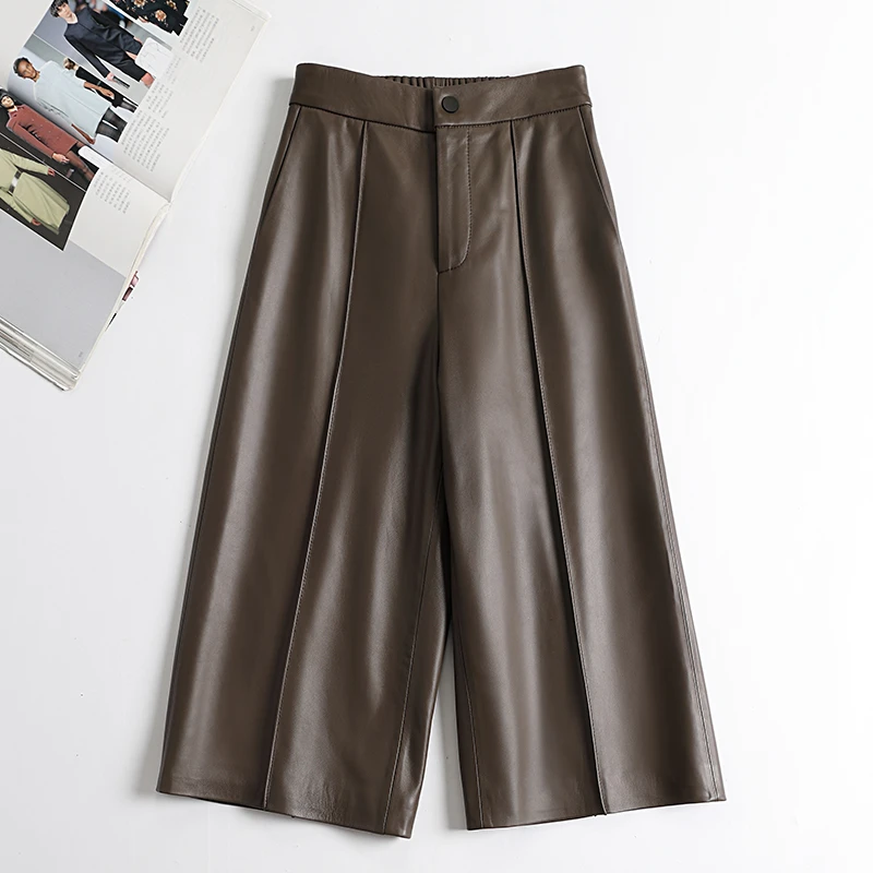 2025新款真皮皮裤女七分裤阔腿裤百搭显瘦潮流裤子