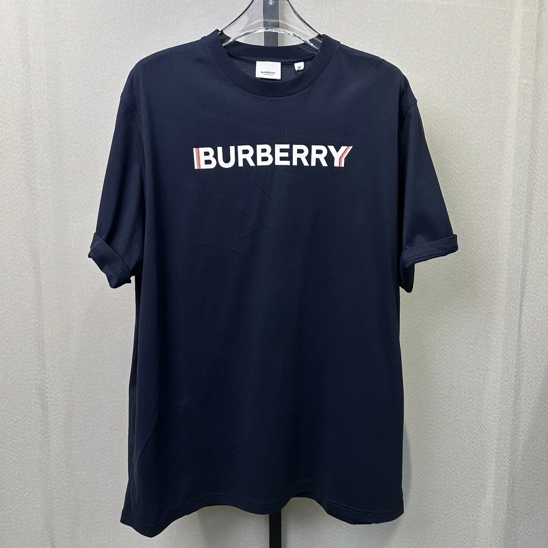 全新未使用 BURBERRY/博柏利 字母logo印花棉质蓝色 T恤115433