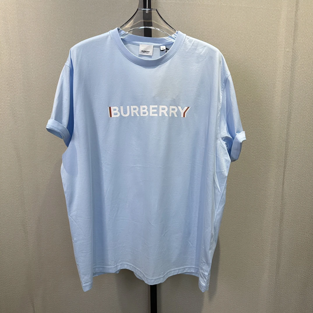 全新未使用 BURBERRY/博柏利 男女同款logo印花蓝色T恤衫115436