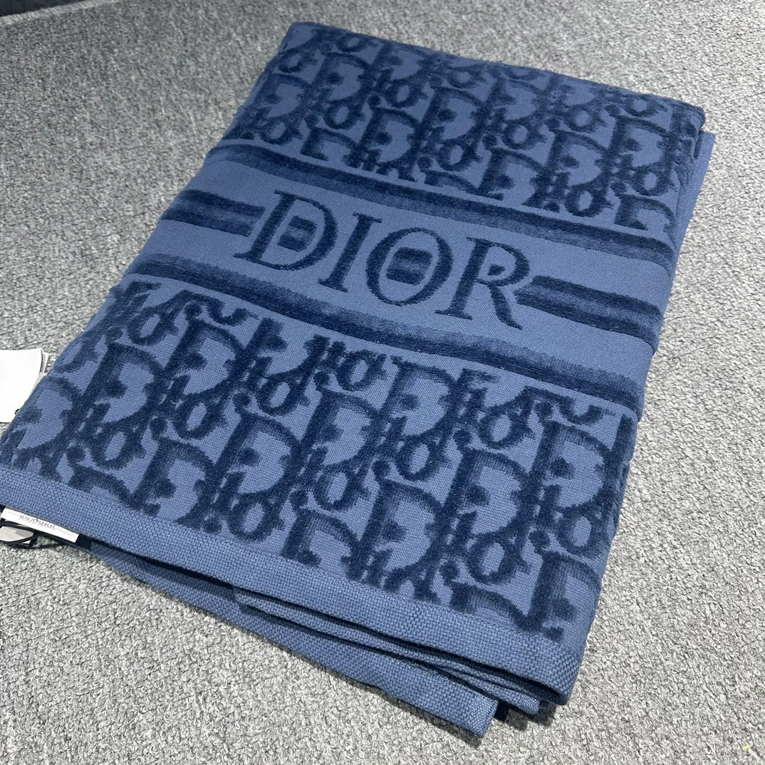 全新未使用 DIOR/迪奥 迪奥 家居系列浅蓝色毛毯 沙滩巾 提花浴巾