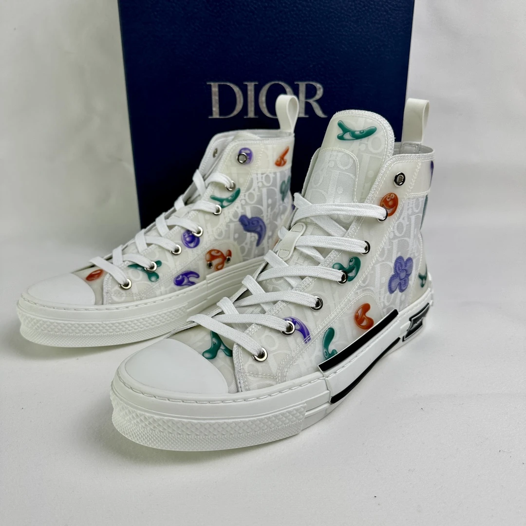 全新未使用 DIOR/迪奥 男士Kenny联名款高帮板鞋白色时尚百搭夏季