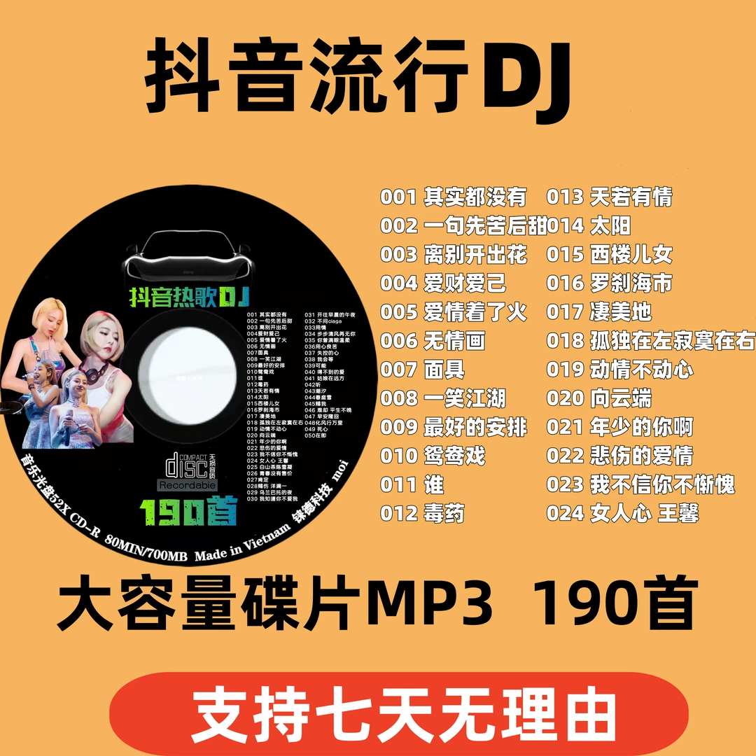 2024新版汽车载cd碟片抖音流行网红歌曲中文dj无损高音质车用光盘
