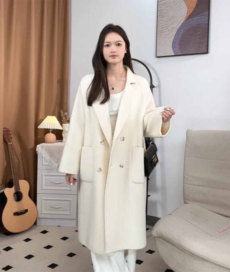 【玖梦】宽松慵懒显瘦遮肉长款气质型轻奢双面羊毛大衣长毛版