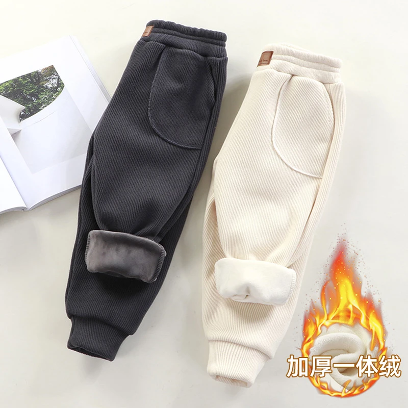 【清仓福利】儿童冬季加绒加厚休闲裤男童女童灯芯绒裤中大童保暖