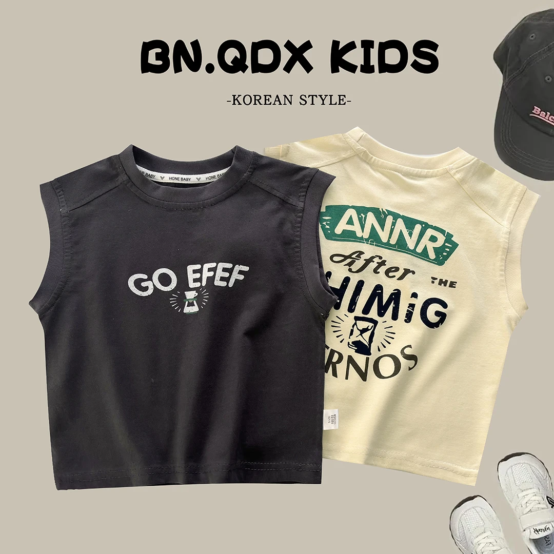 【100%棉】夏季新款儿童纯棉韩版T恤无袖背心中大童男女童