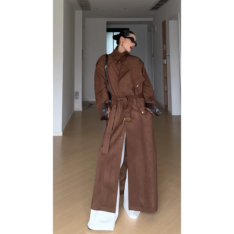 【北岛故事】简约时尚气质百搭纸片人高品牛皮绒重工长款大衣