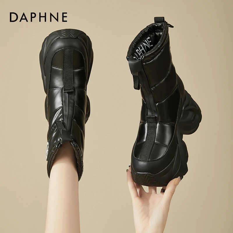 达芙妮棉鞋雪地靴女鞋加厚加绒2026秋冬厚底高街内增高小个子棉鞋