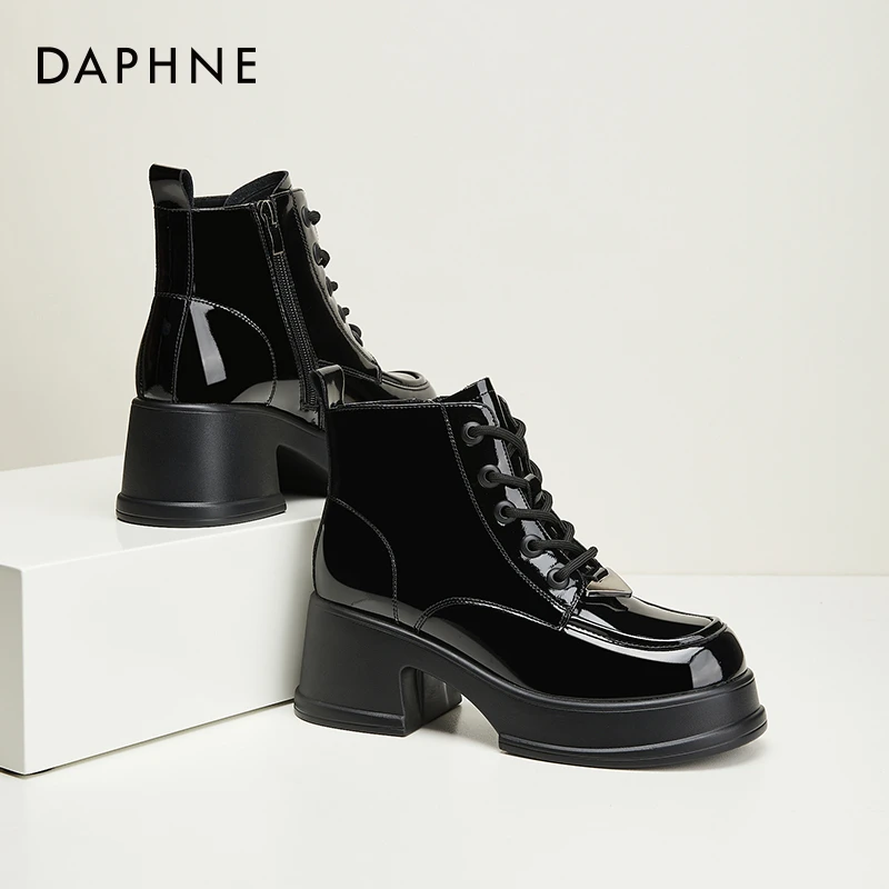 达芙妮Daphne加绒加厚保暖棉鞋女冬季新款马丁靴英伦风粗跟乐福鞋