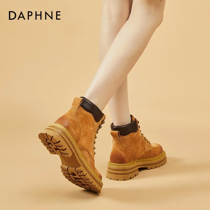 达芙妮真皮马丁靴女2025新款皮鞋英伦风户外登山短靴厚底工装靴子