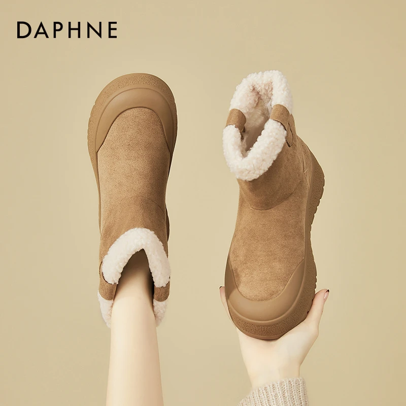 达芙妮厚底加绒东北雪地靴女2025冬季新款复古风时尚保暖棉鞋