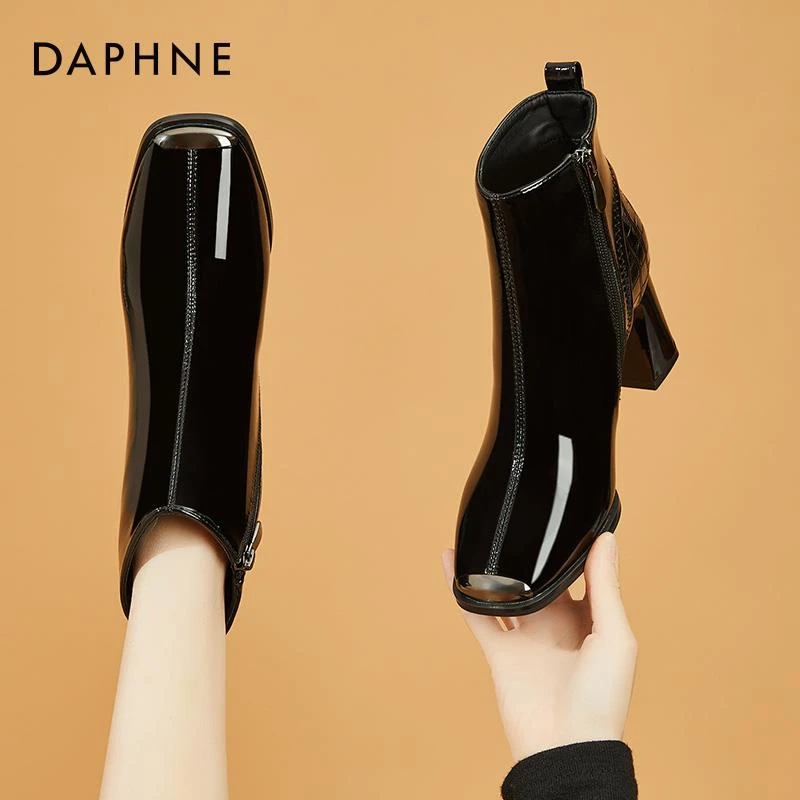Daphne/达芙妮切尔西靴女秋冬季加绒加厚短靴女小皮靴子春秋单靴