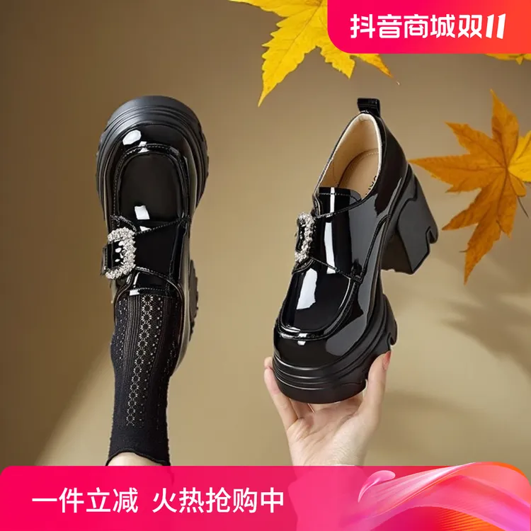 达芙妮黑色乐福鞋女2024外穿新款厚底小个子增高女鞋不累脚小皮鞋