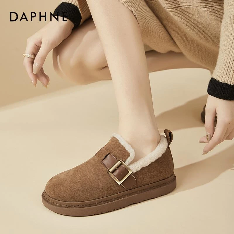 达芙妮复古毛毛鞋女冬季加绒棉鞋2025新款秋冬勃肯鞋豆豆鞋乐福鞋