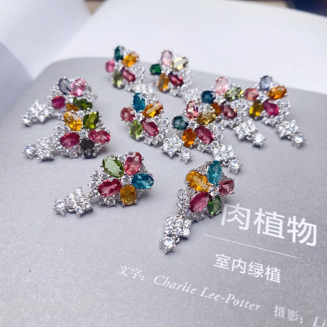 love smileS925银碧玺耳钉精美时尚气质轻奢多样性发货1件