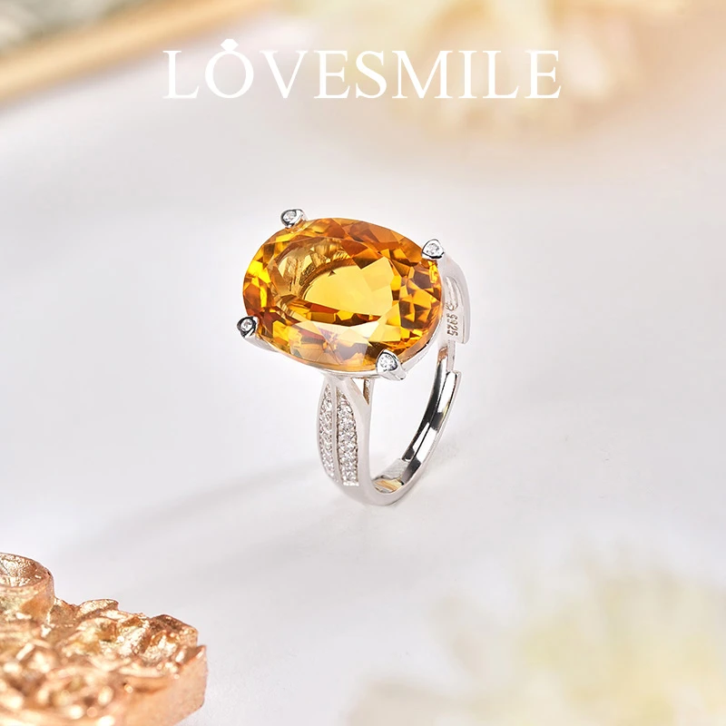 S925银黄晶戒指时尚气质精美简约大气鸽子蛋