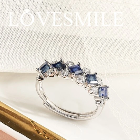 S925银蓝宝石戒指时尚气质简约百搭