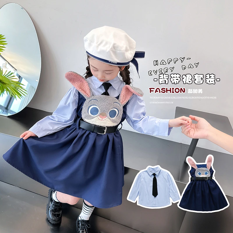 女童秋季朱迪警官cos服女孩可爱兔子角色迪士尼游玩两件套连衣裙