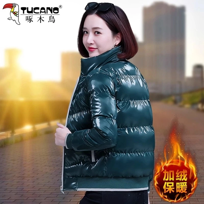 【官方】啄木鸟亮面棉服女冬季2024年新款加厚棉袄短款妈妈时尚外套