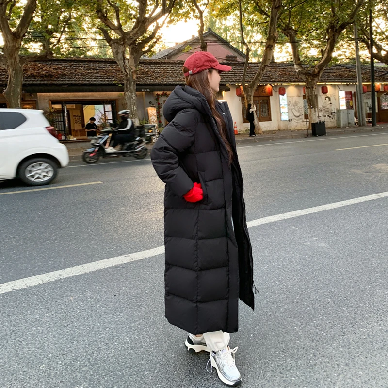 【鹅绒】高端户外白鹅绒冬季羽绒服女长款过膝超长加厚东北极寒