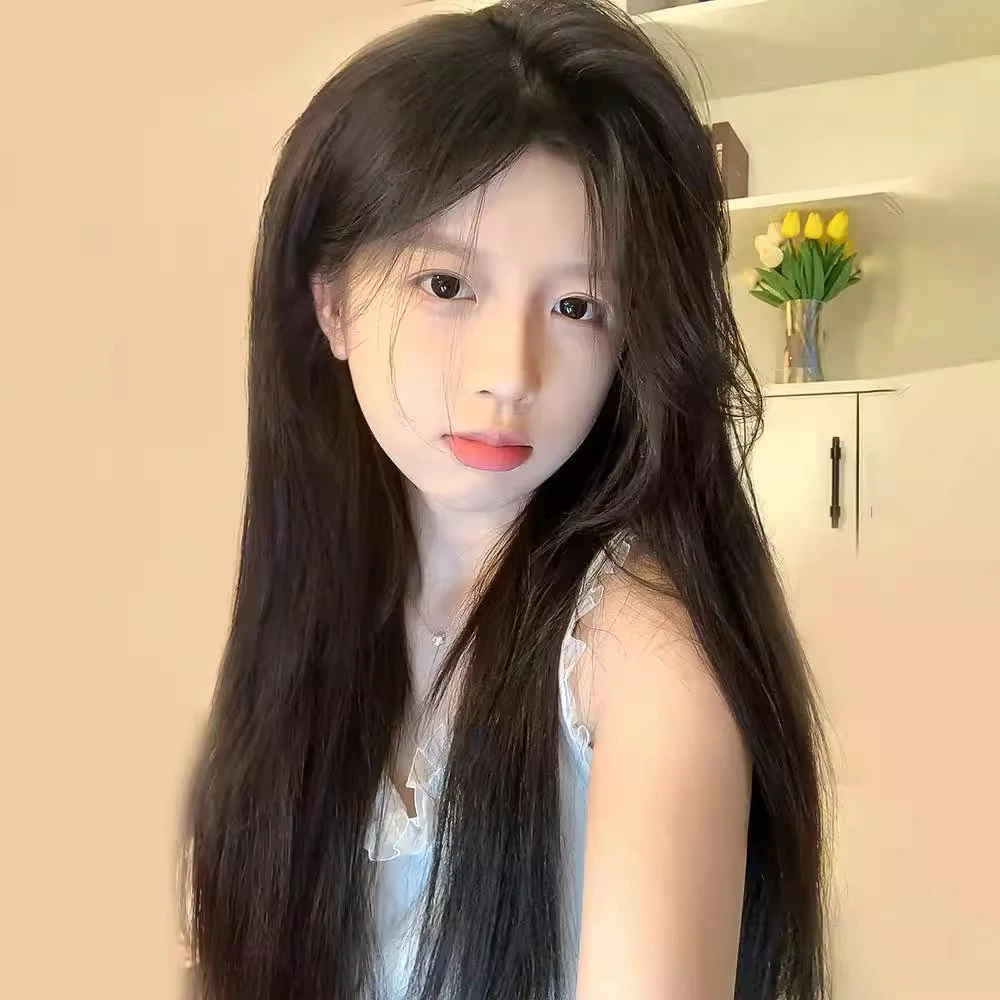纤韵佳人气质无痕假发女长发中分八字刘海黑长直发自然修脸全头套