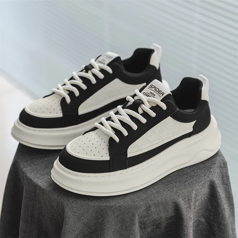 2025新款透气板鞋时尚百搭鞋熊猫厚底轻便鞋增高男鞋四季休闲男鞋