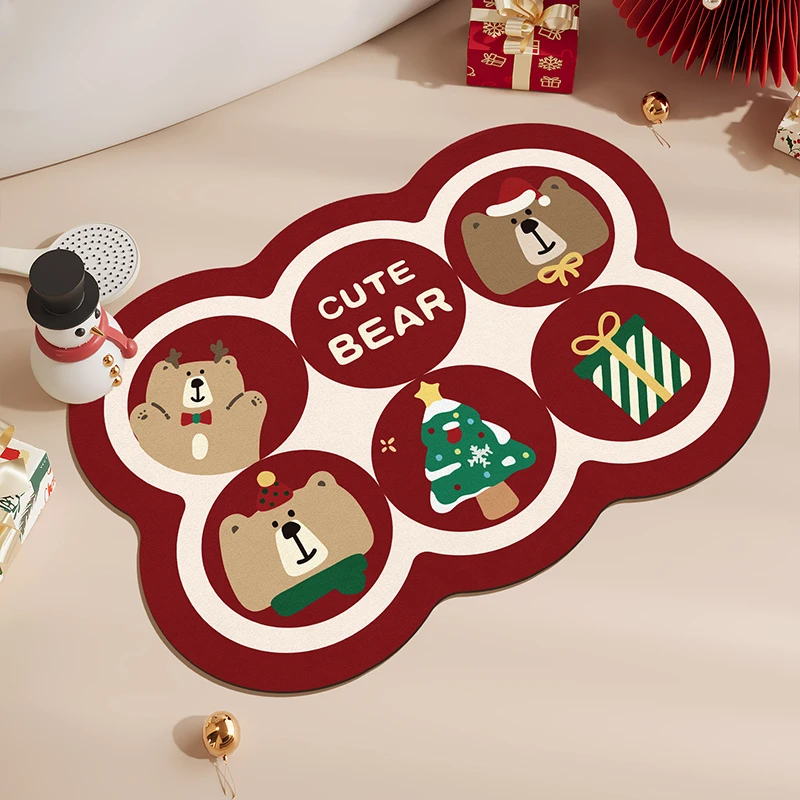 小熊欢迎你异形硅藻泥吸水地垫卫生间门口浴室防滑脚垫进门垫速干