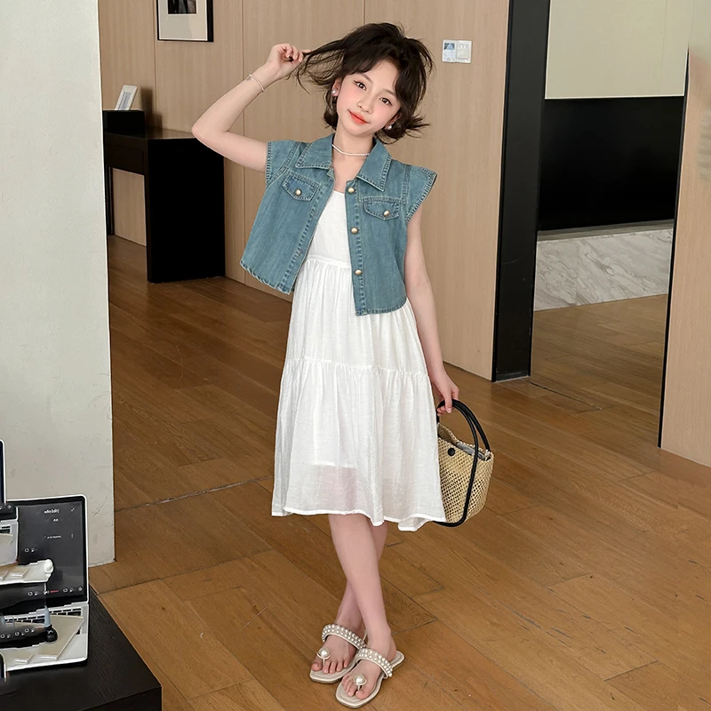 韩系女童连衣裙夏季2025新款儿童裙子洋气夏装女大童时髦牛仔两件