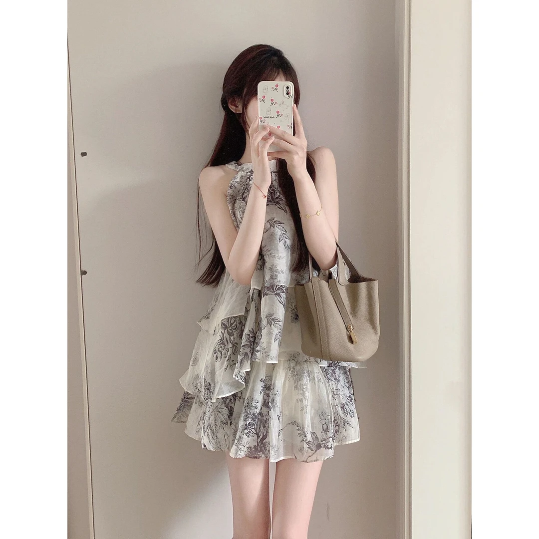 夏季小个子法式复古设计感小众温柔辣妹纯欲风上衣两件套装裙子女