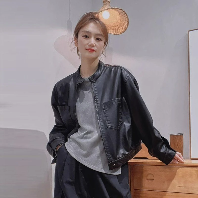 咖色皮衣短款休闲立领小香风夹克外套女春秋款时尚百搭