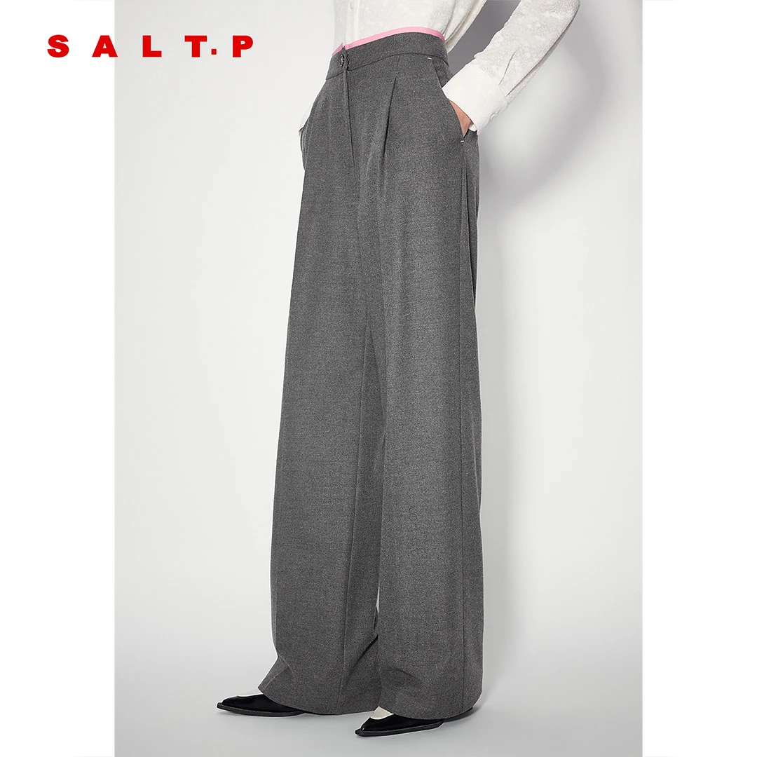 【环保再生纤维】SALT.P可颜格雷系撞色拼边阔腿直筒西装裤冬