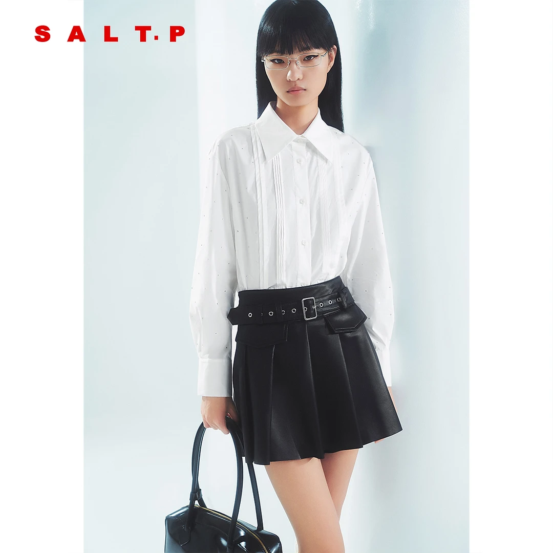 SALT.P可颜绵羊皮千禧朋克风腰带收腰百褶裙裤短裤冬