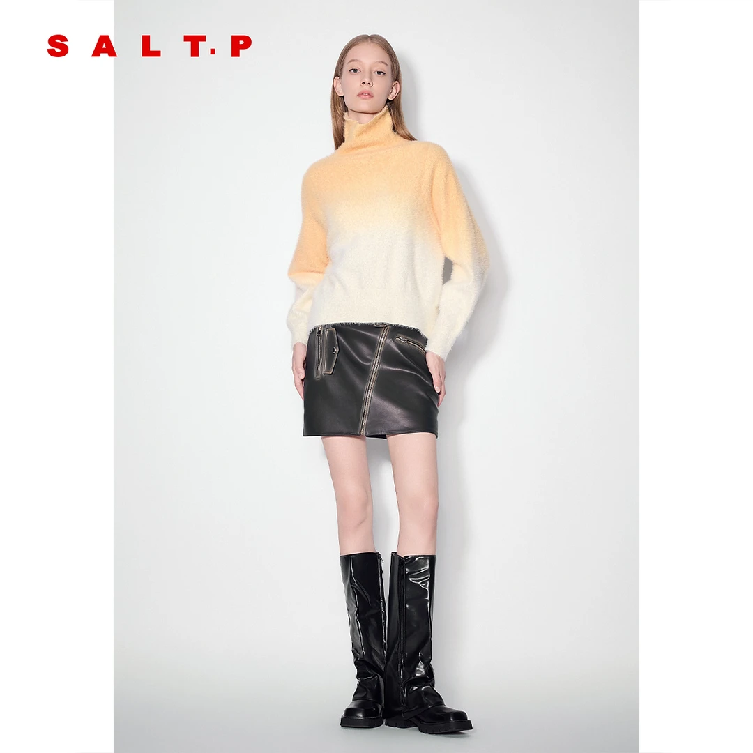 SALT.P可颜层次感渐变色扎染高领毛绒毛衣毛针织衫冬