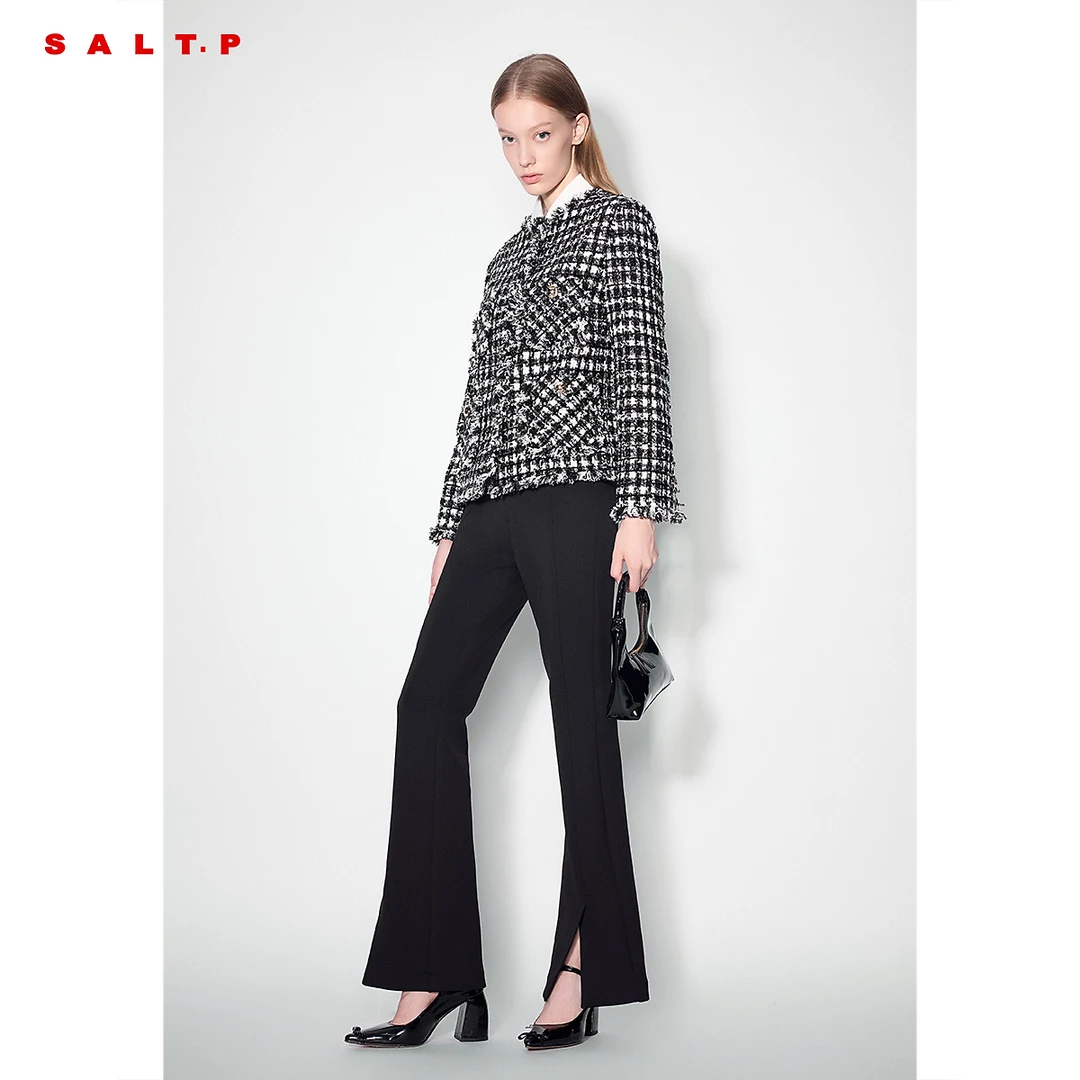 SALT.P可颜珠片花纱小香风格纹短外套棉服冬