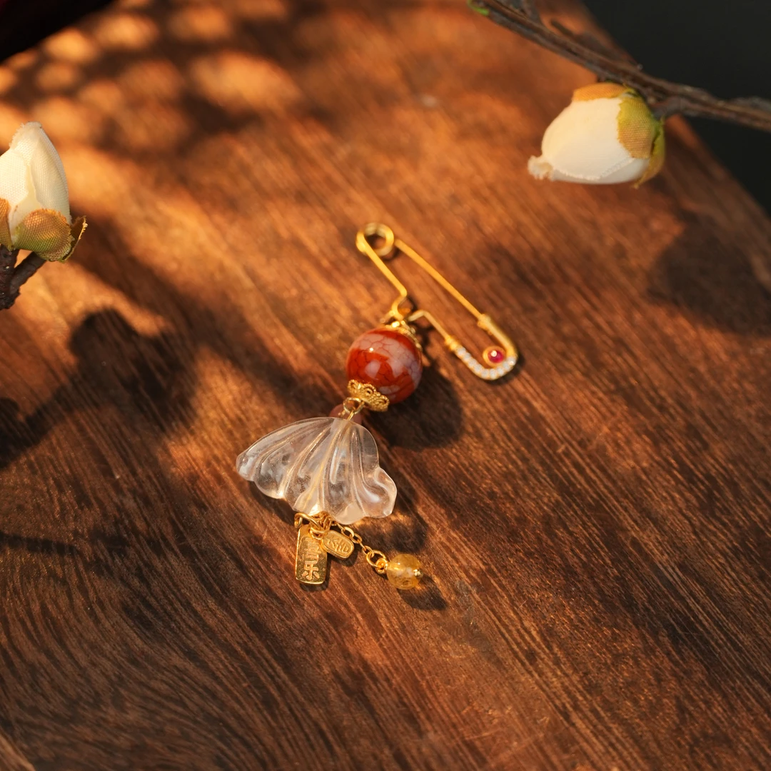 红肉一线珠珠玛瑙胸针LYC0015