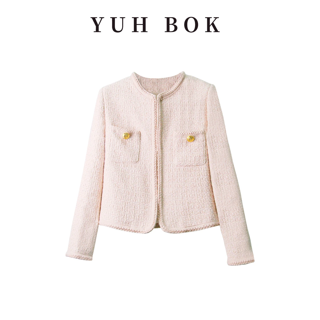 轻奢时尚粗花呢粉色潮流休闲秋冬气质百搭圆领长袖小香风外套