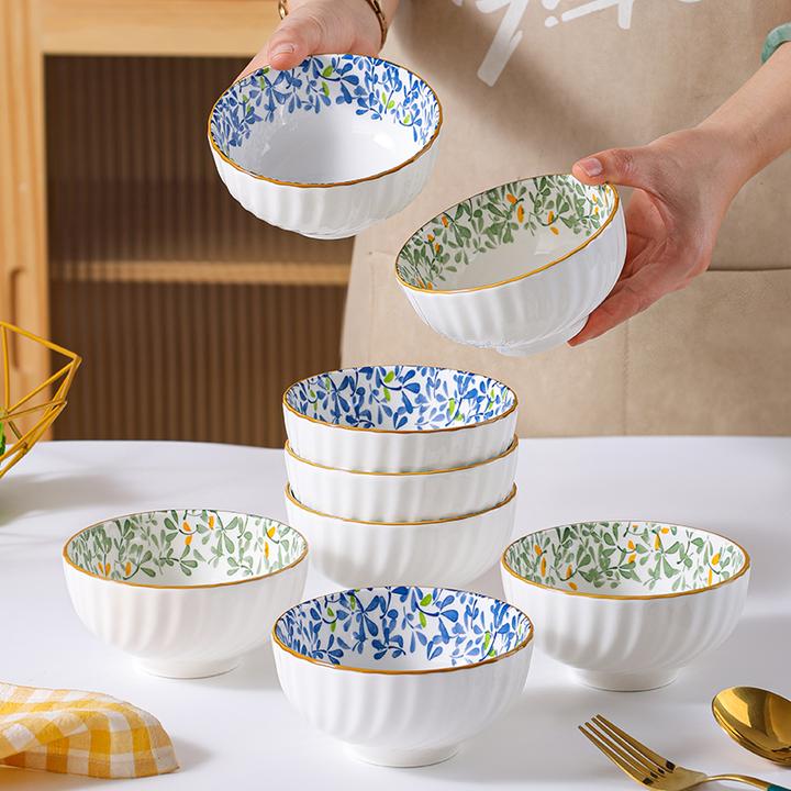 繁花似锦4.5英寸11.5cm饭碗10只装陶瓷彩釉下彩家用创意陶瓷