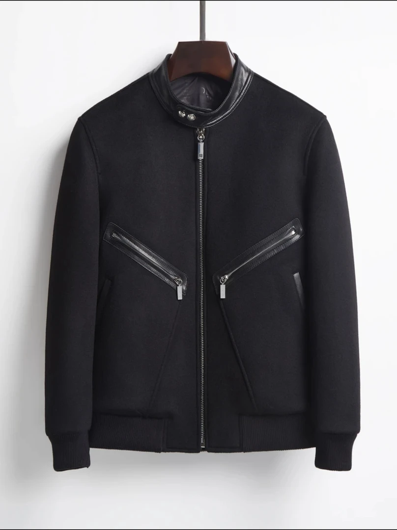 杜皇海宁秋冬男士立领羊毛鹅绒男士休闲真皮保暖夹克外套8808