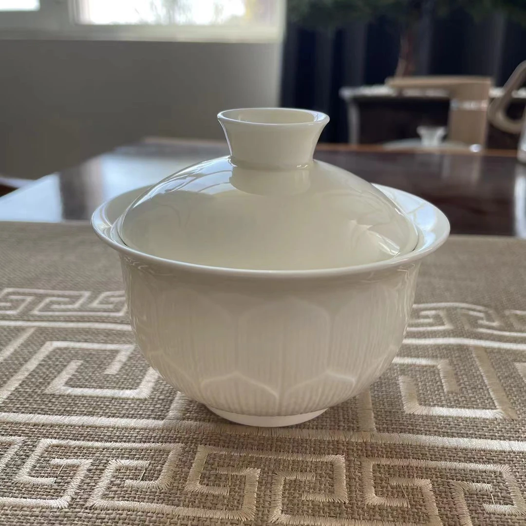 岗韵瓷都--莲花盖碗（微瑕疵）原矿物矿泥 口径10 容量250cc