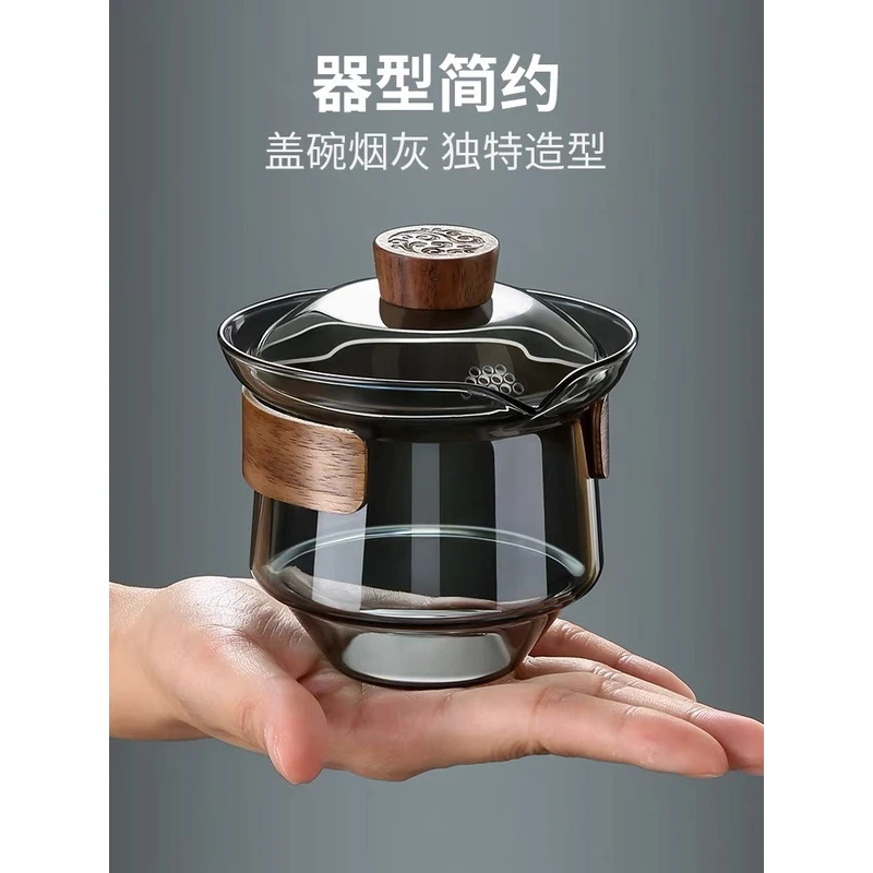 手工简约大容量耐热盖碗泡茶碗中式高档带盖手抓泡茶壶加厚简约