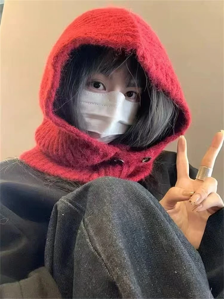 韩版围巾帽子一体男女冬款保暖两用帖子围脖披肩套头帽网红针织