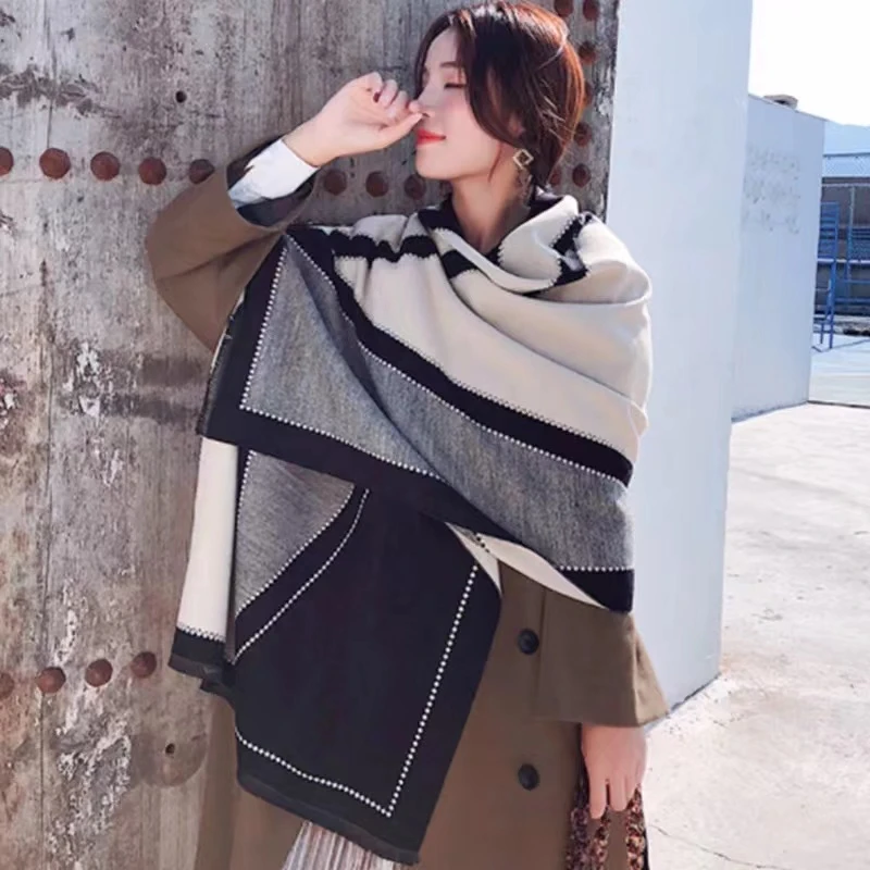 韩版新款两用围巾秋冬百搭双面围巾秋冬季冬款女孩