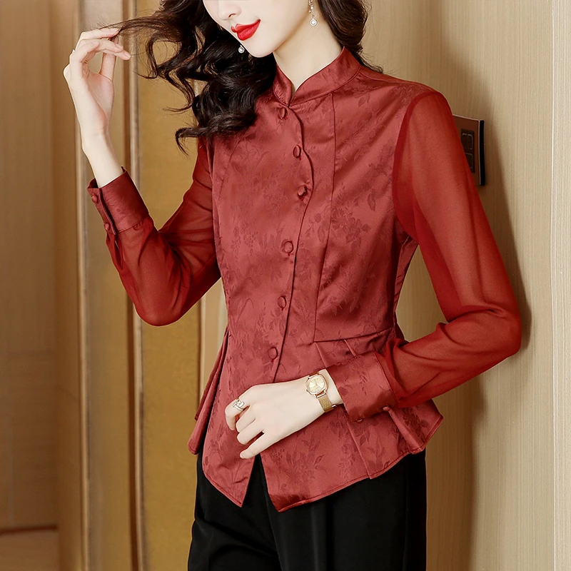 小衫高档中式国风高端女士衬衫秋装设计感不规则气质显瘦长袖衬衣