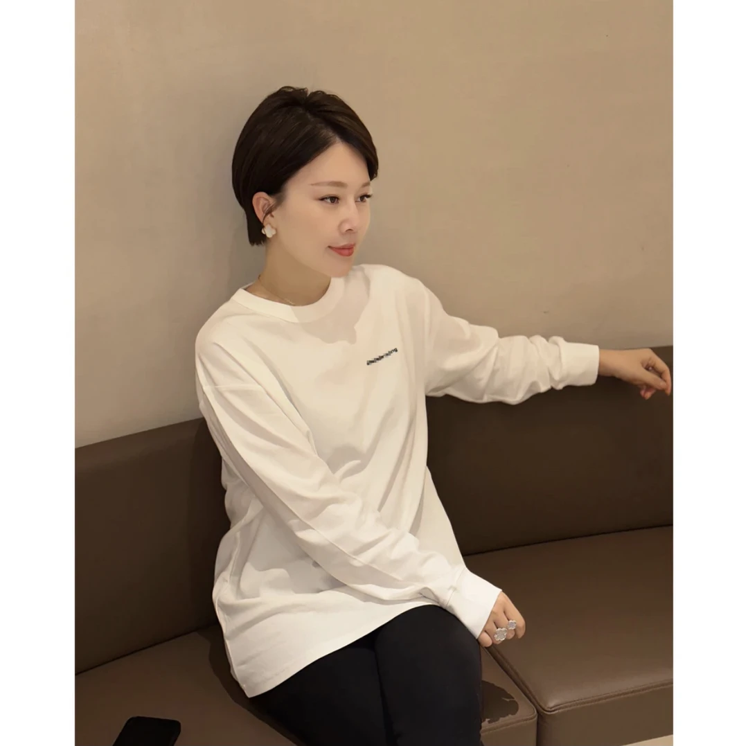 JING2024秋新款910圆领长袖T恤女装宽松百搭休闲上衣打底时尚