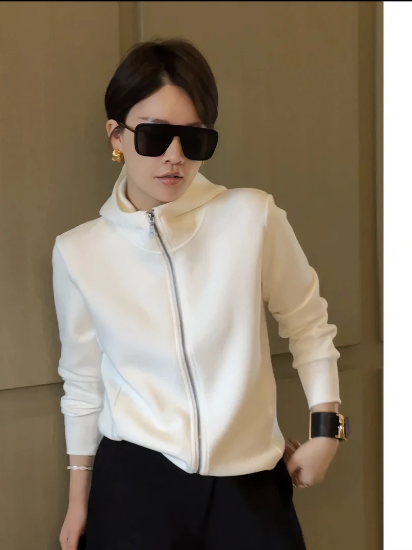 JING2024春季新品极简百搭女装外套卫衣220404时尚打底帽衫纯色长